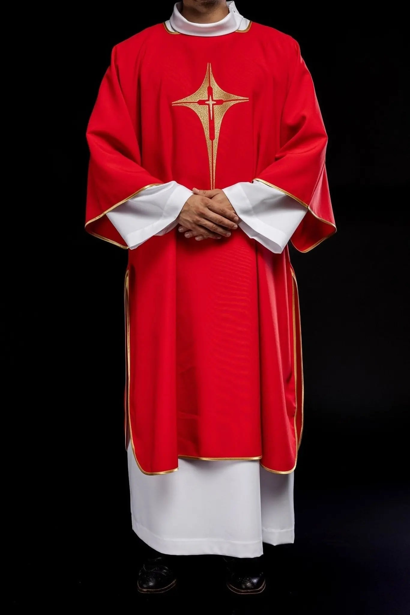 Red Dalmatian with embroidered gold cross