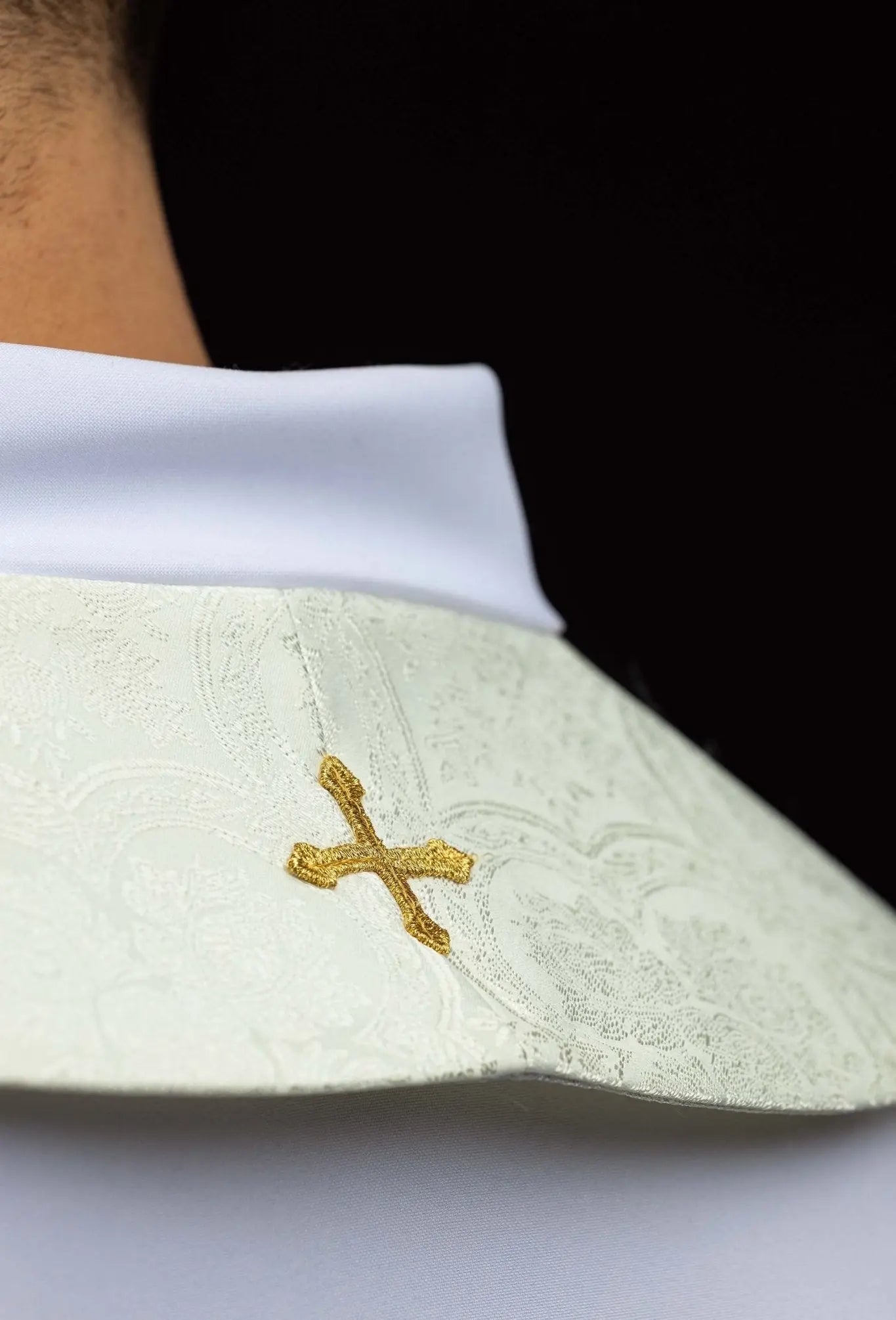 Ecru Jacquard Stole with Embroidered Cross
