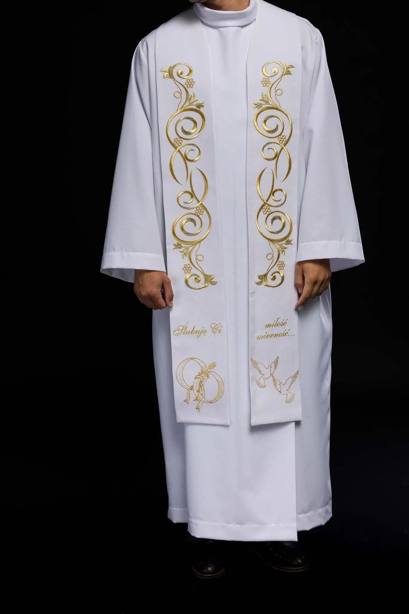 Long Embroidered Wedding stole in white