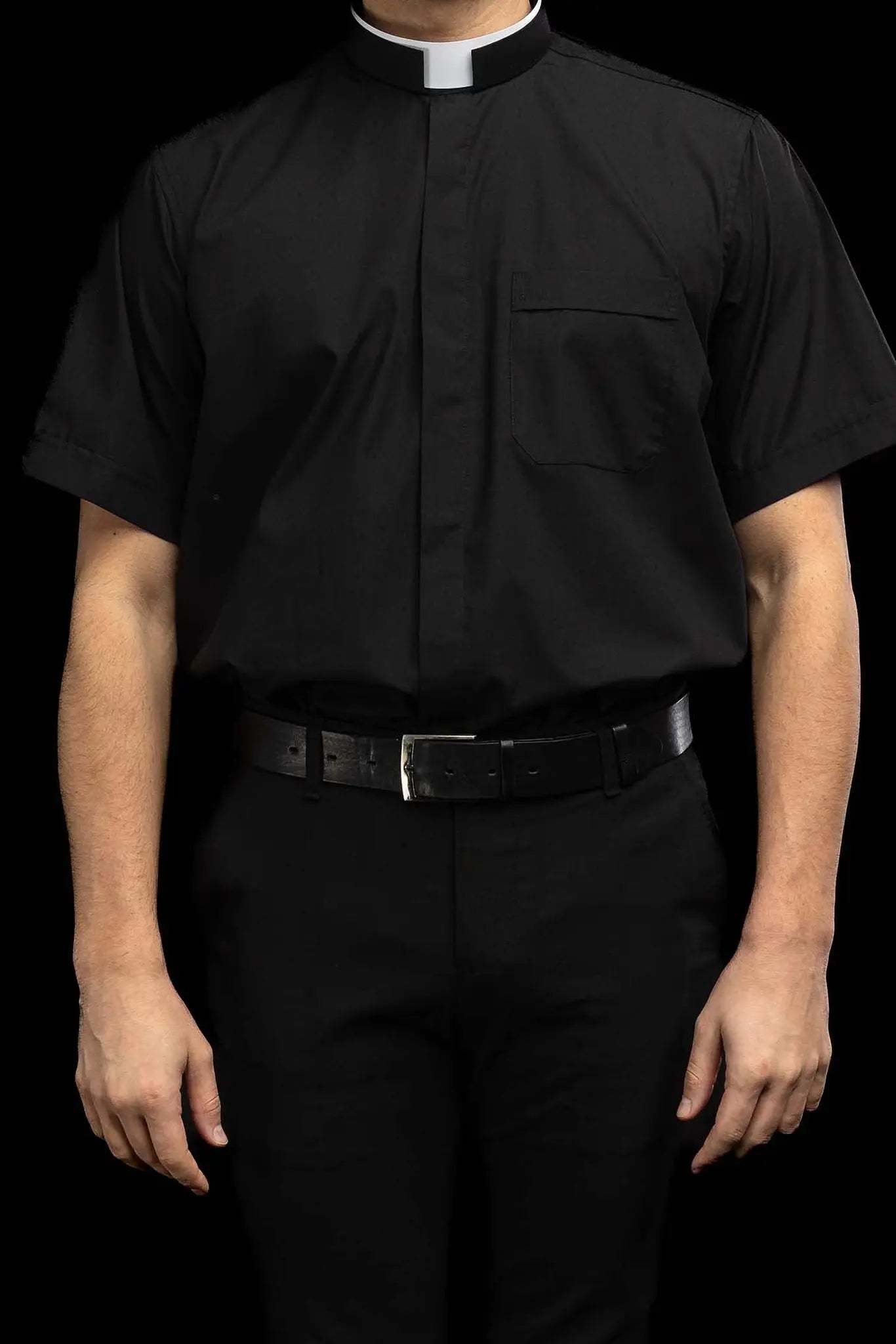 Roman Clergy Shirt Black Short Sleeve with Collar Tab