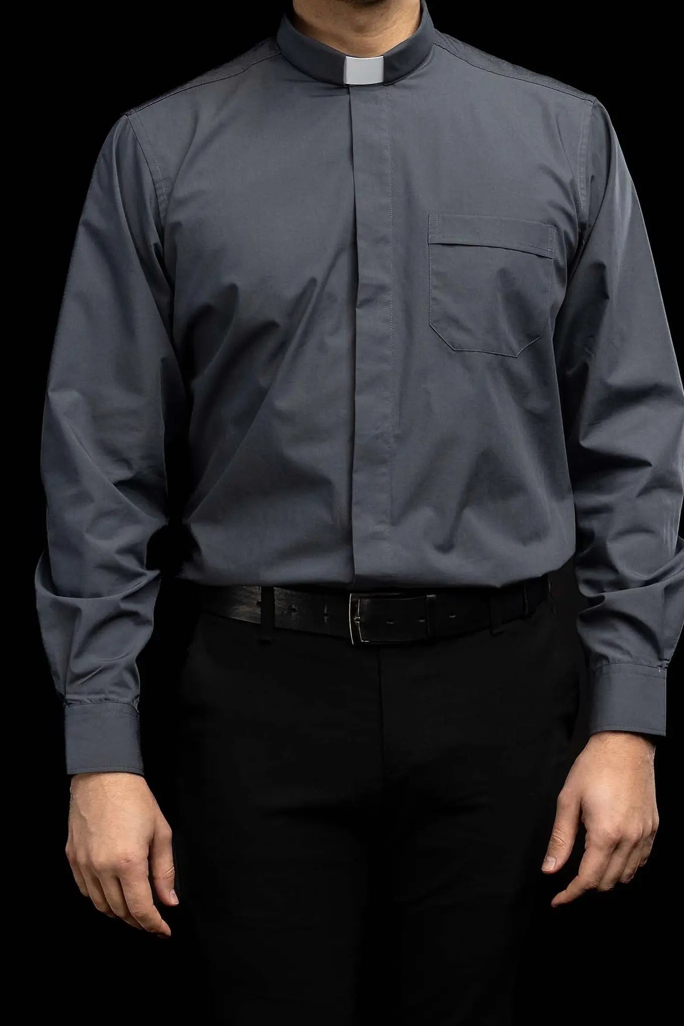 Clergy Shirt Dark Gray Long Sleeve with Collar Tab
