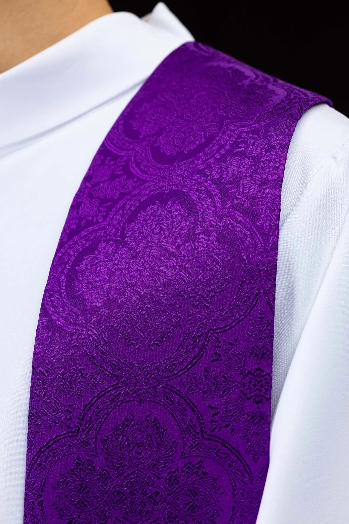 Purple Jacquard Stole with Embroidered Cross