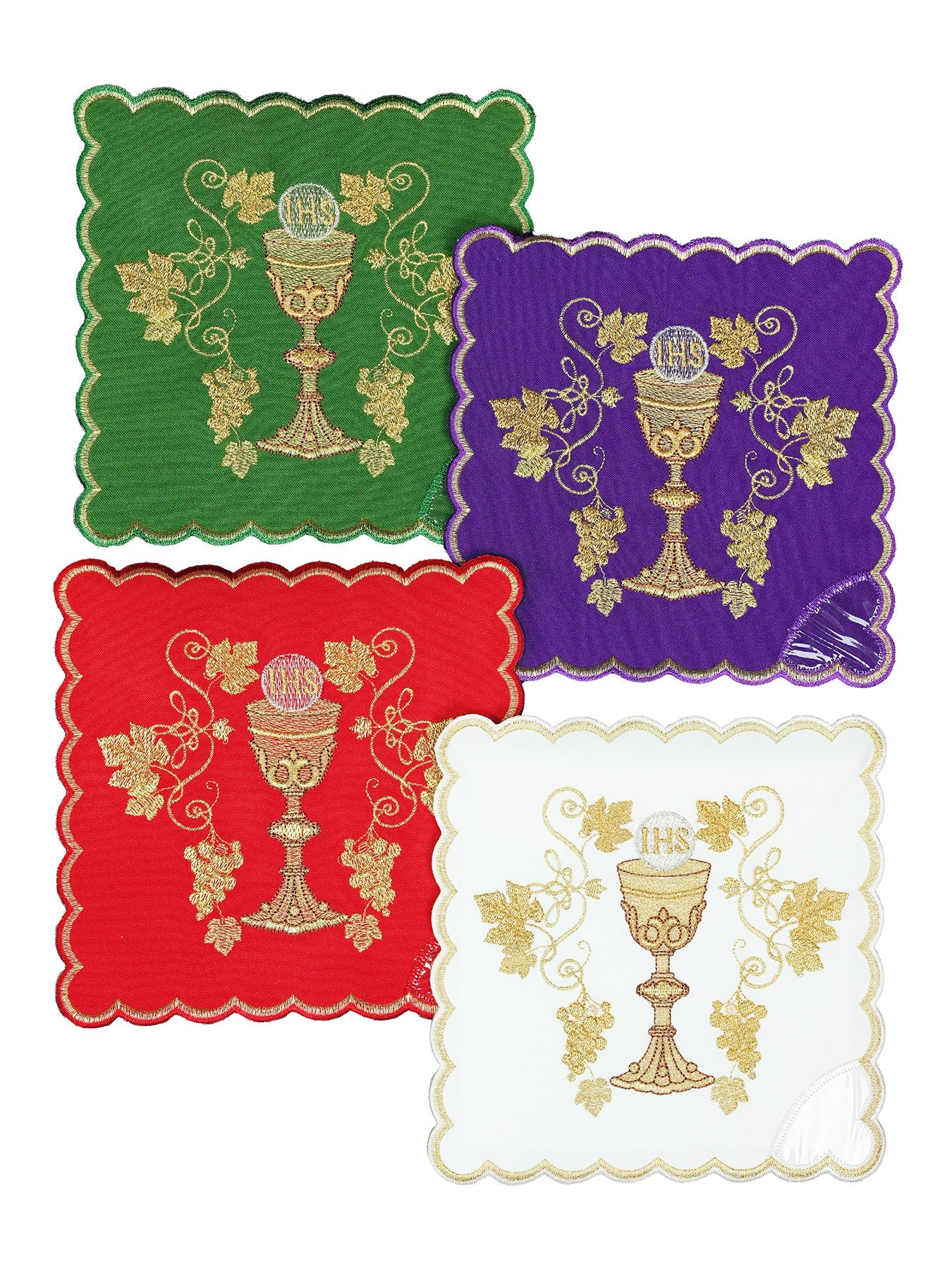 Four-Colour Liturgical Pall Set with Chalice and IHS Embroidery - HAFTINA ATELIER