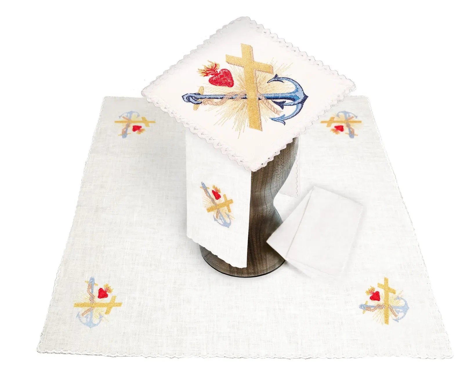 Linen chalice set with eucharistic embroidery anchor and cross