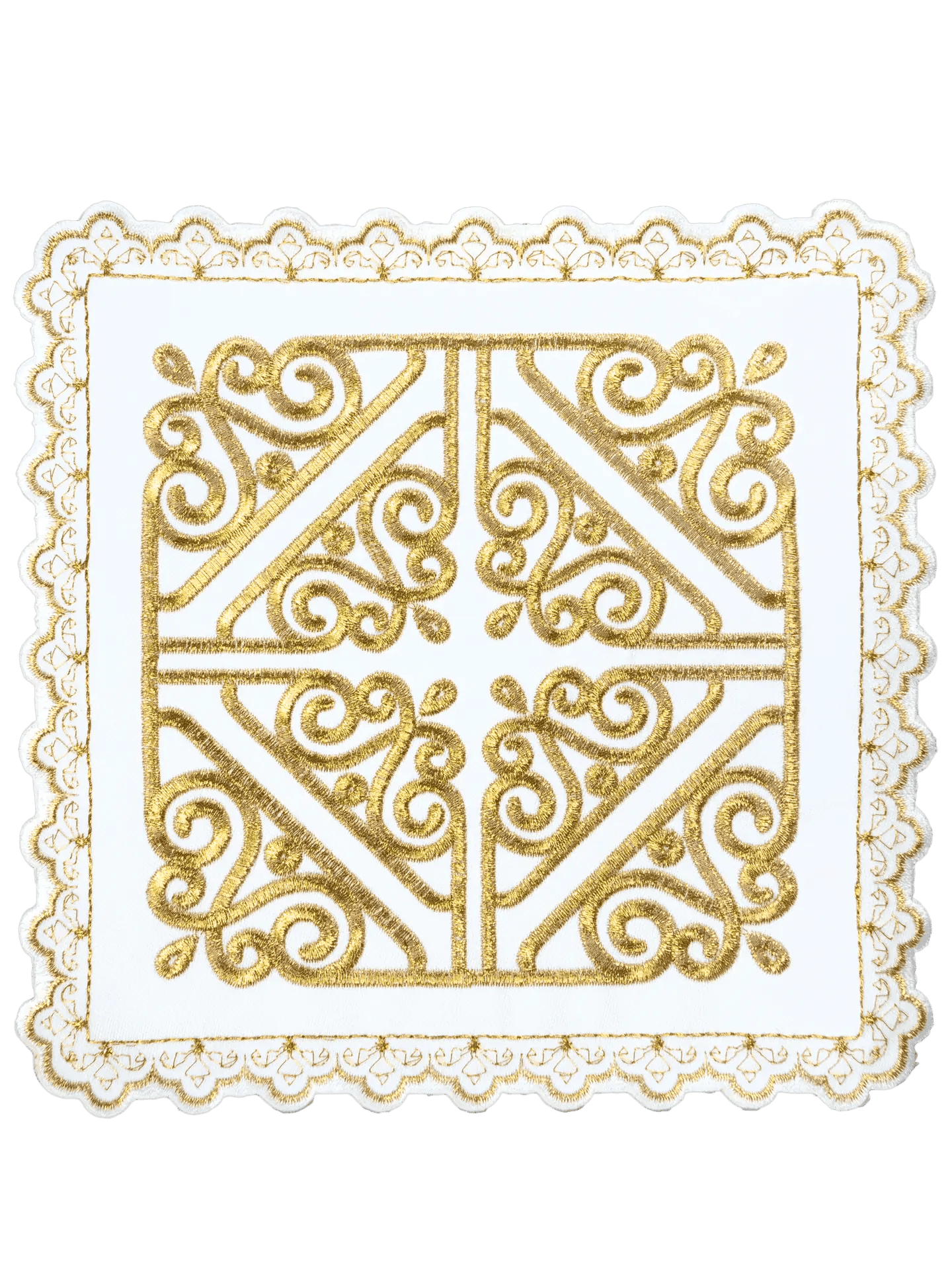 Cup set with cross motif on gold embroidery