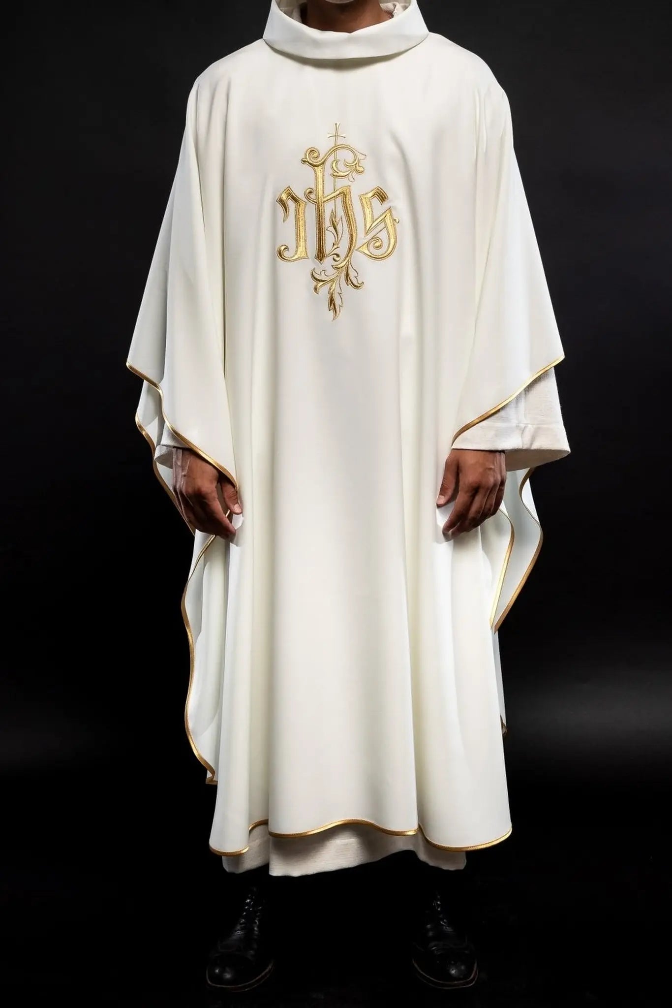 Cream chasuble with gold IHS embroidery