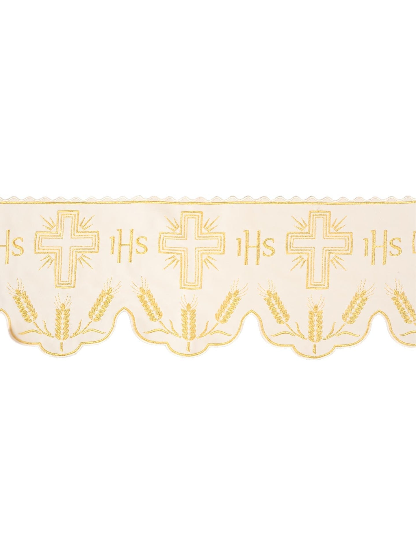 Metraż z monogramem IHS w kolorze ecru z motywem krzyża