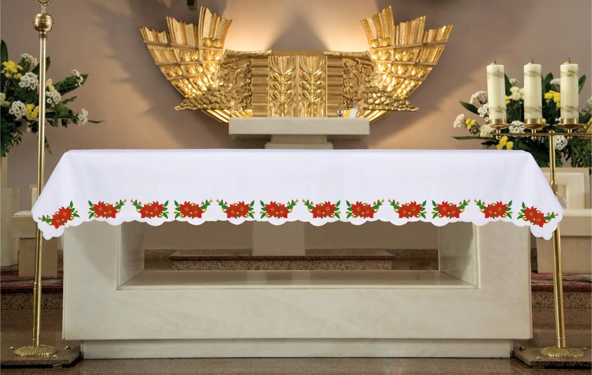 Altar tablecloth with embroidery of the Star of Bethlehem for Christmas
