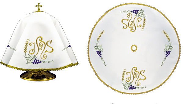 Okrągły welon na puszkę z kolorowym zdobionym haftem