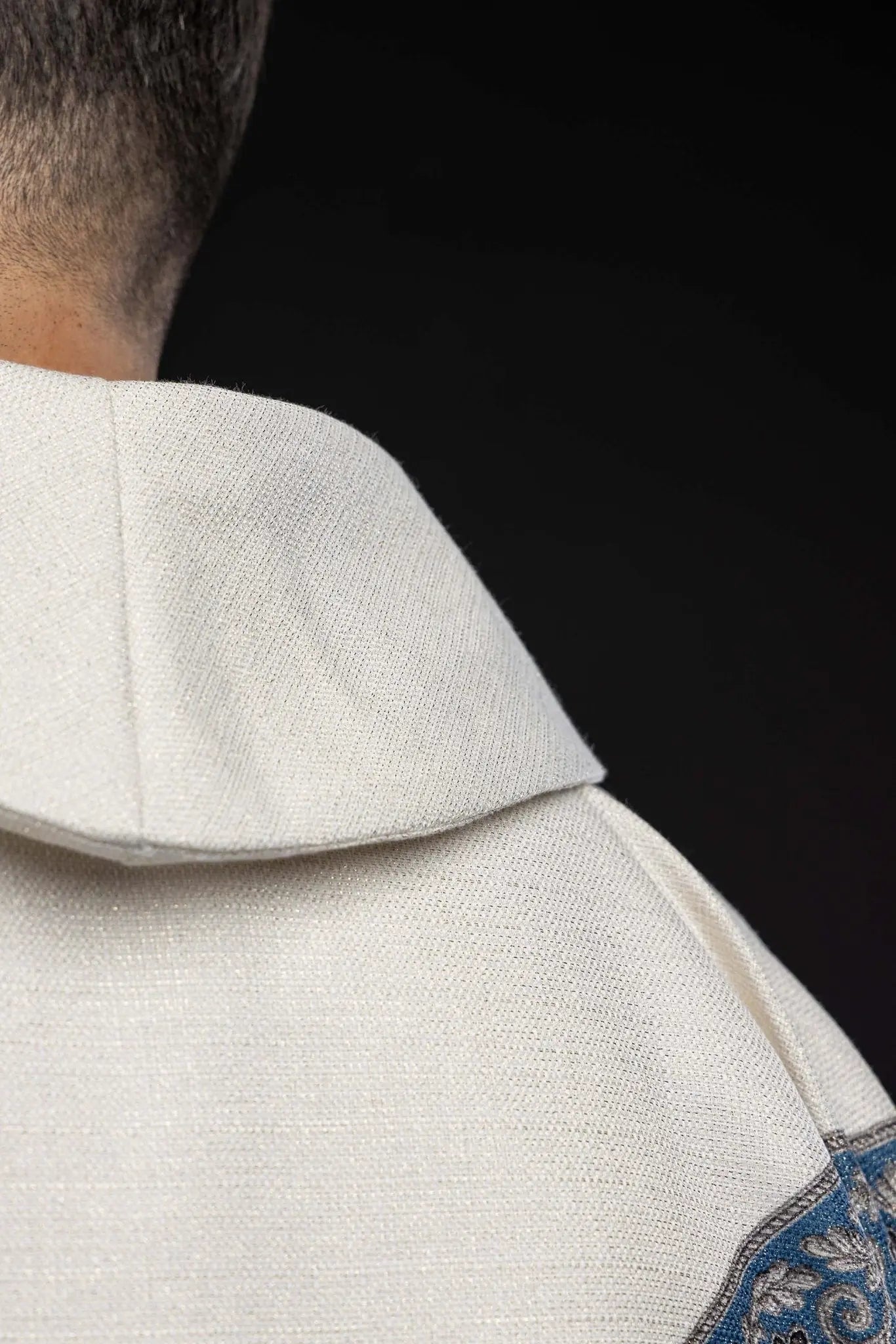 Ecru chasuble with printed image of the Immaculate Conception, Marian vestment