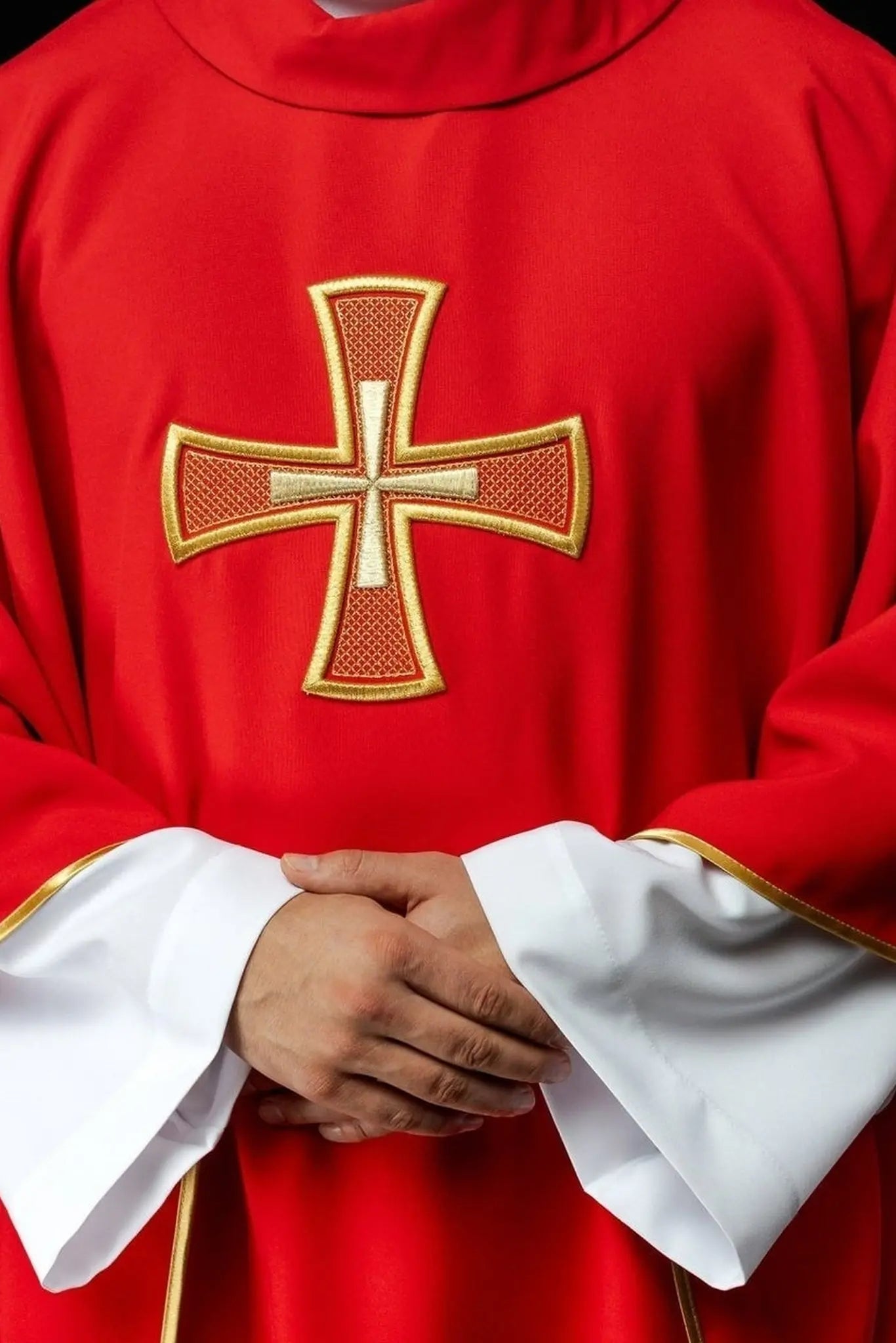 Embroidered chasuble IHS Red with Cross motif