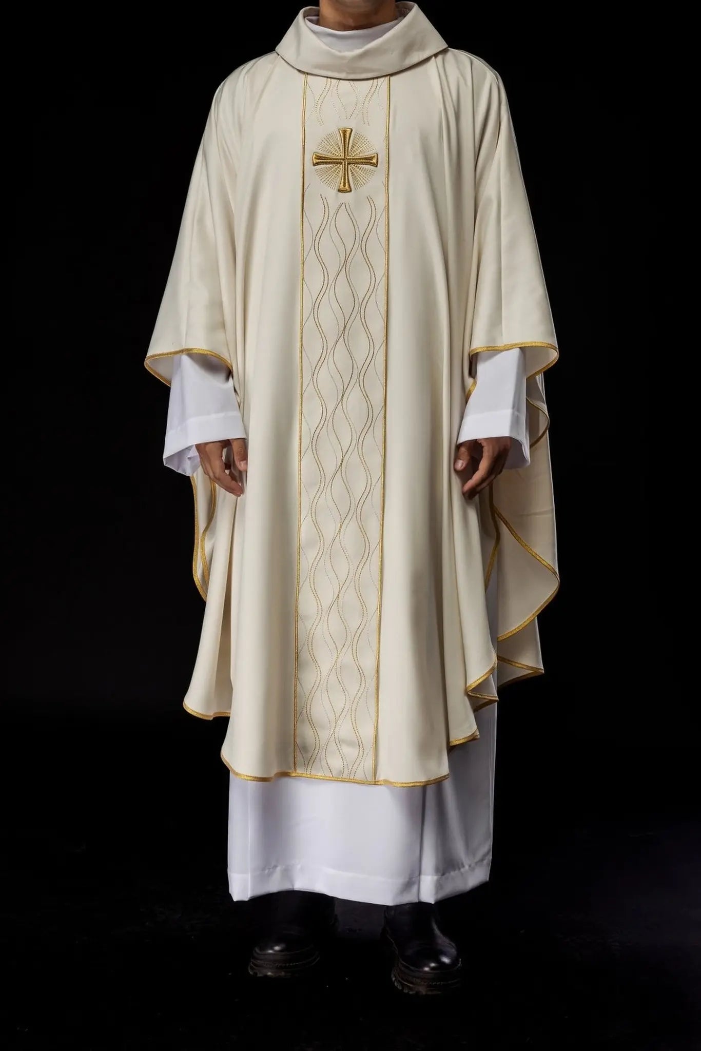 Embroidered Ecru Chasuble with Cross Motif