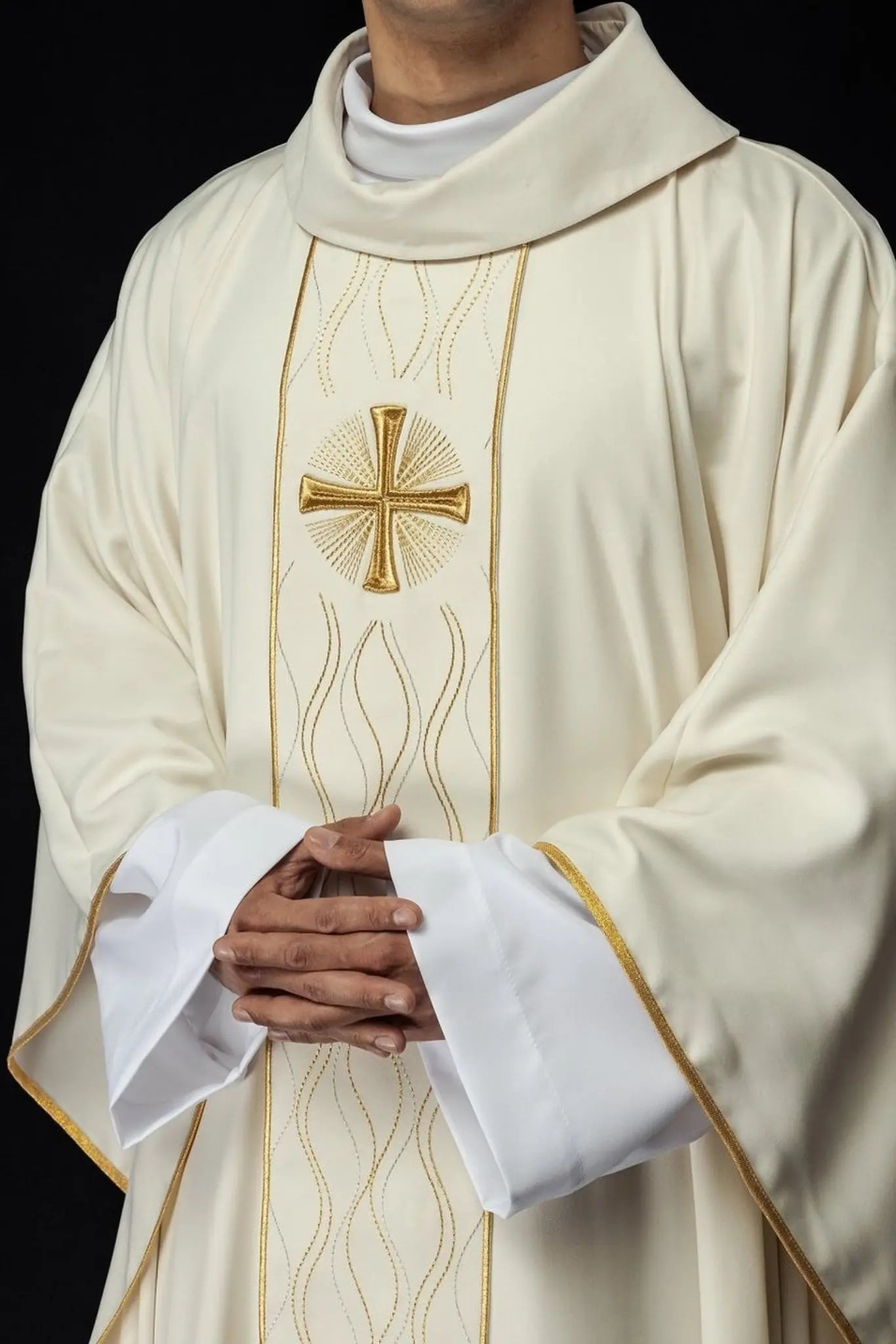 Embroidered Ecru Chasuble with Cross Motif