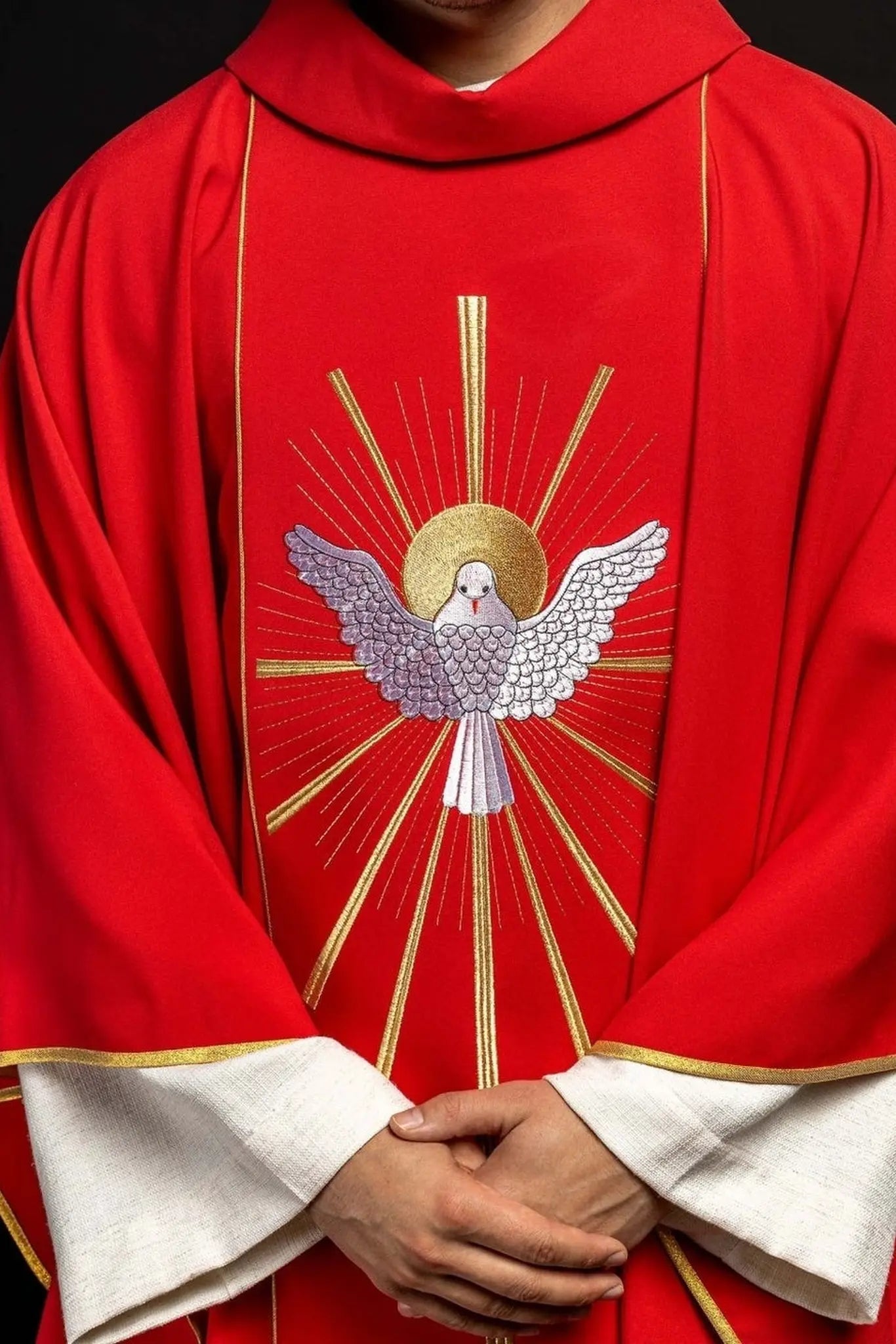 Embroidered chasuble with the Holy Spirit in red