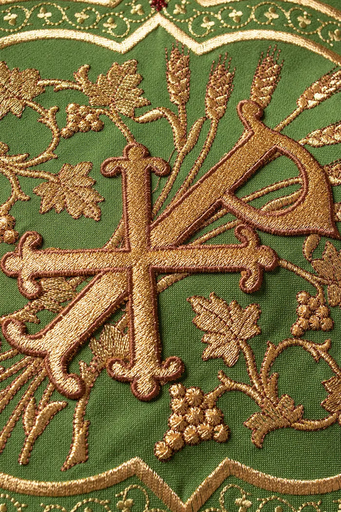 Embroidered chasuble with IHS symbol Green richly decorated