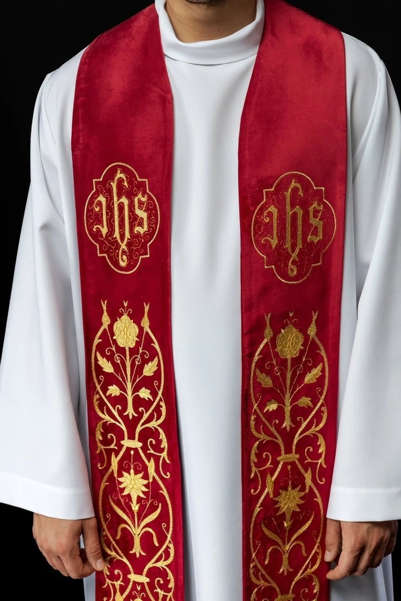 Embroidered red IHS stole