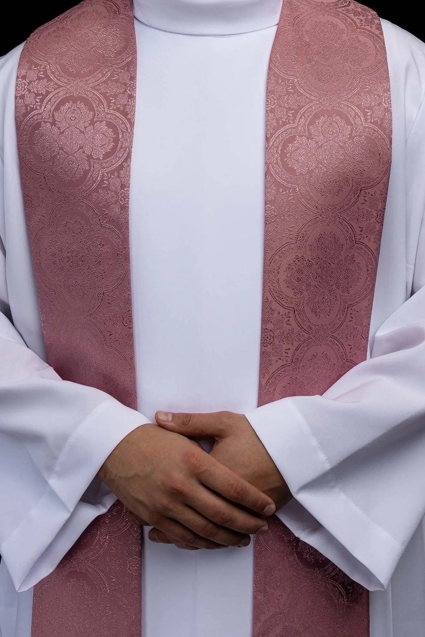 Rose jacquard stole with embroidered crosses