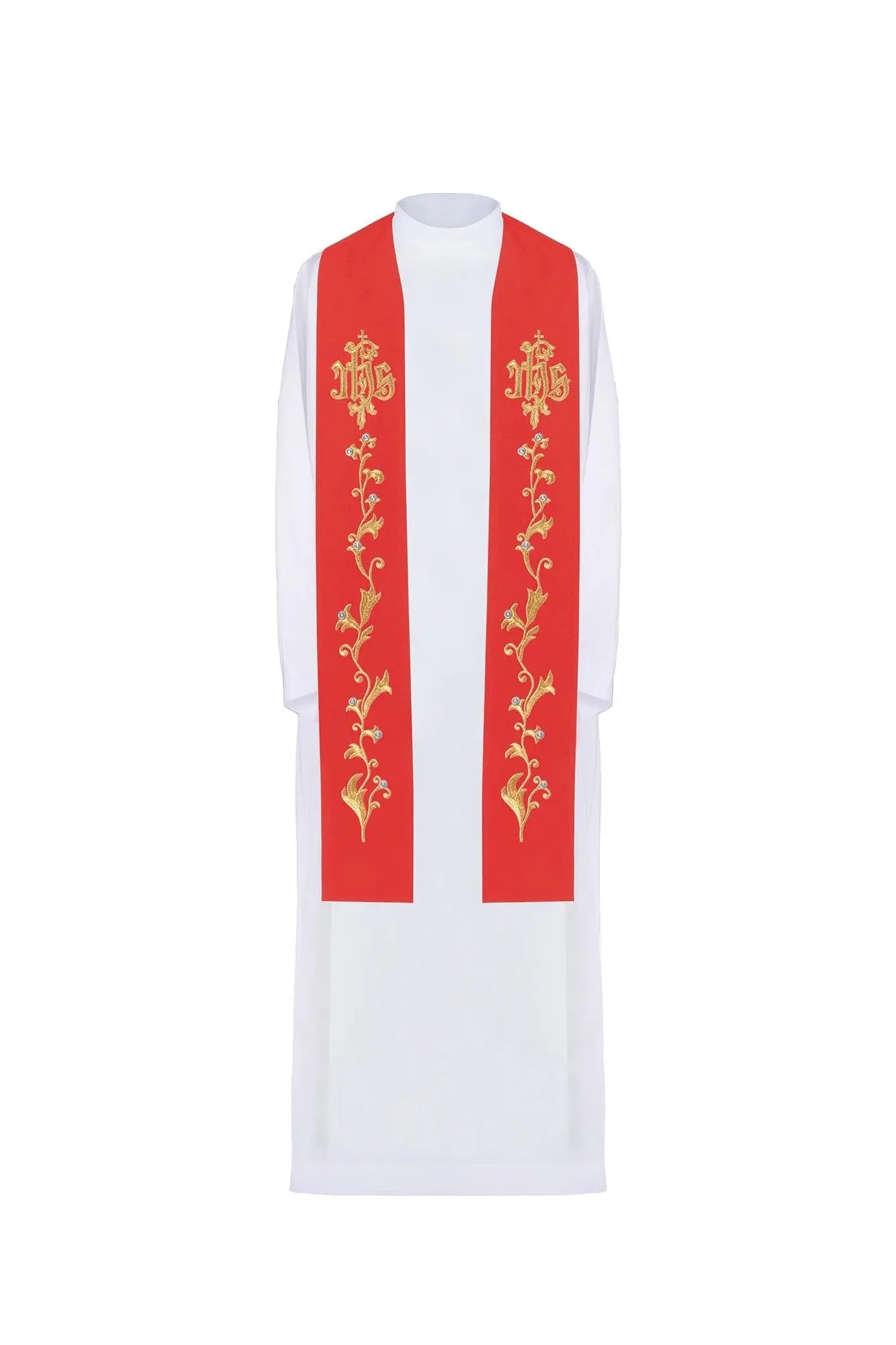 Priest's stole red embroidered IHS on the cross
