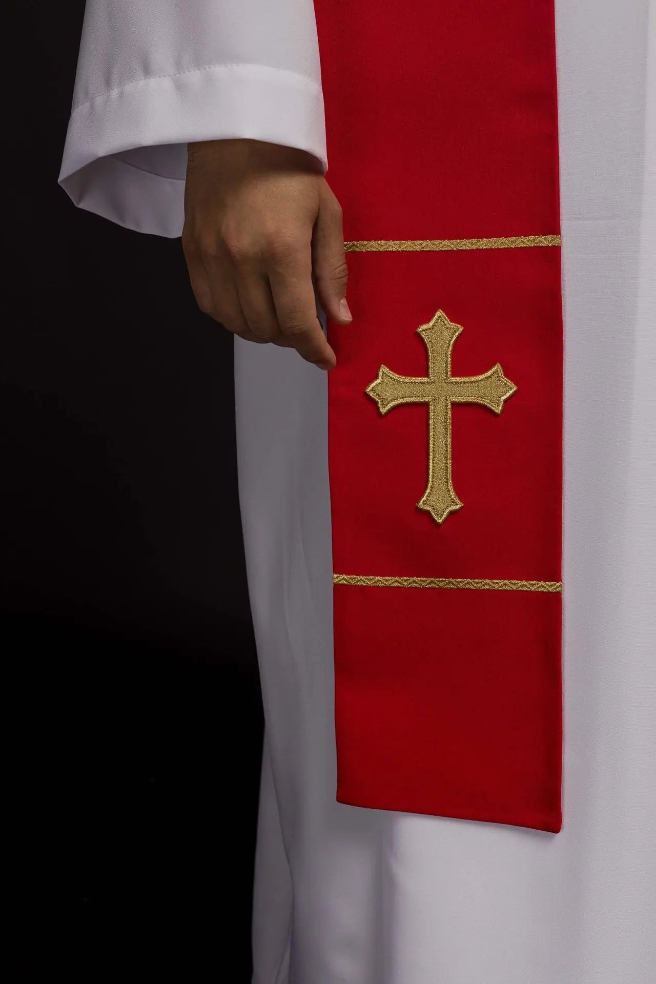 Priest's stole red embroidered Cross