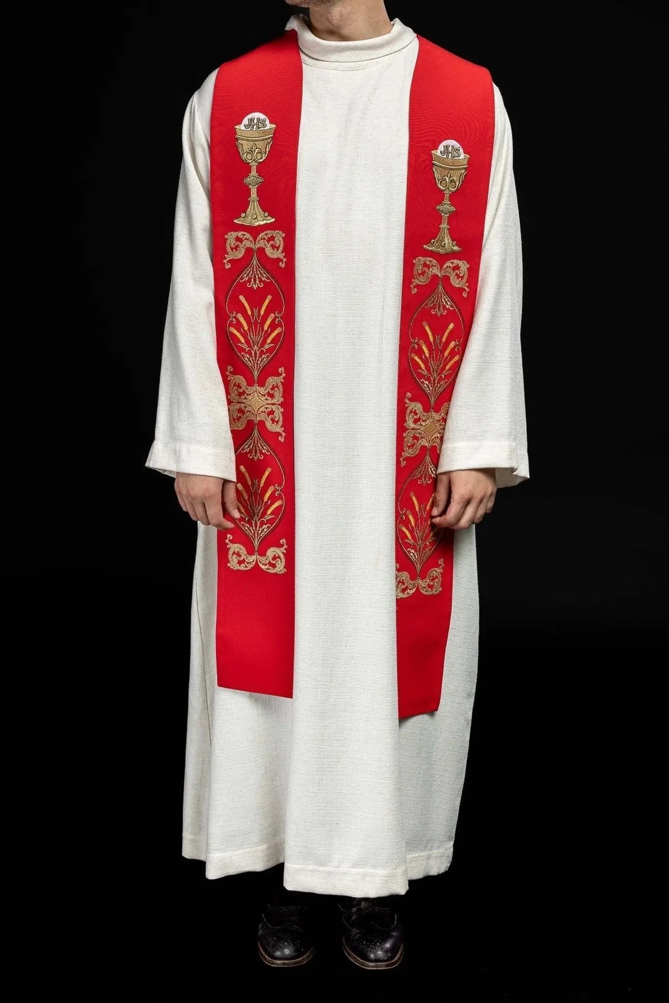Priest's stole red chalice IHS