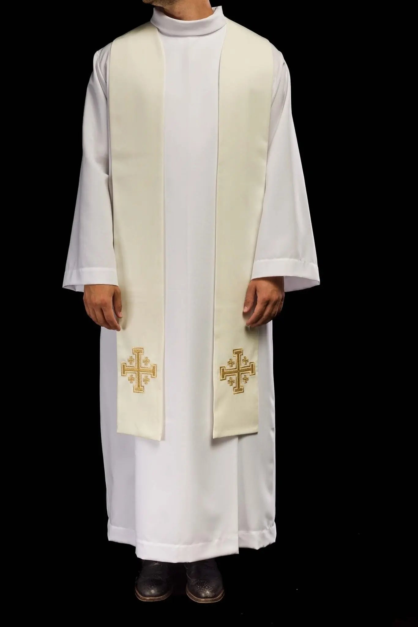 Priestly stole embroidered ecru Cross of Jerusalem