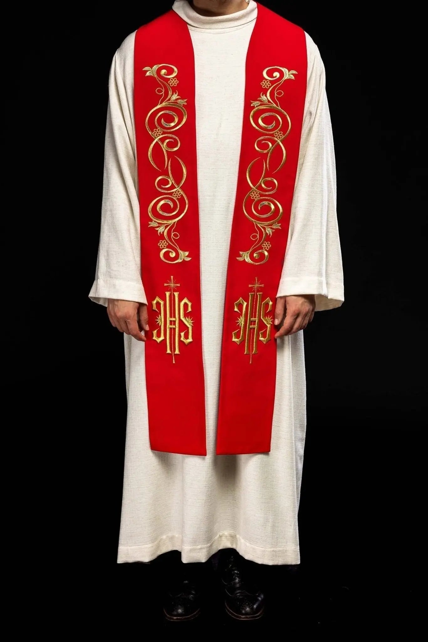 Embroidered priest's stole IHS Red