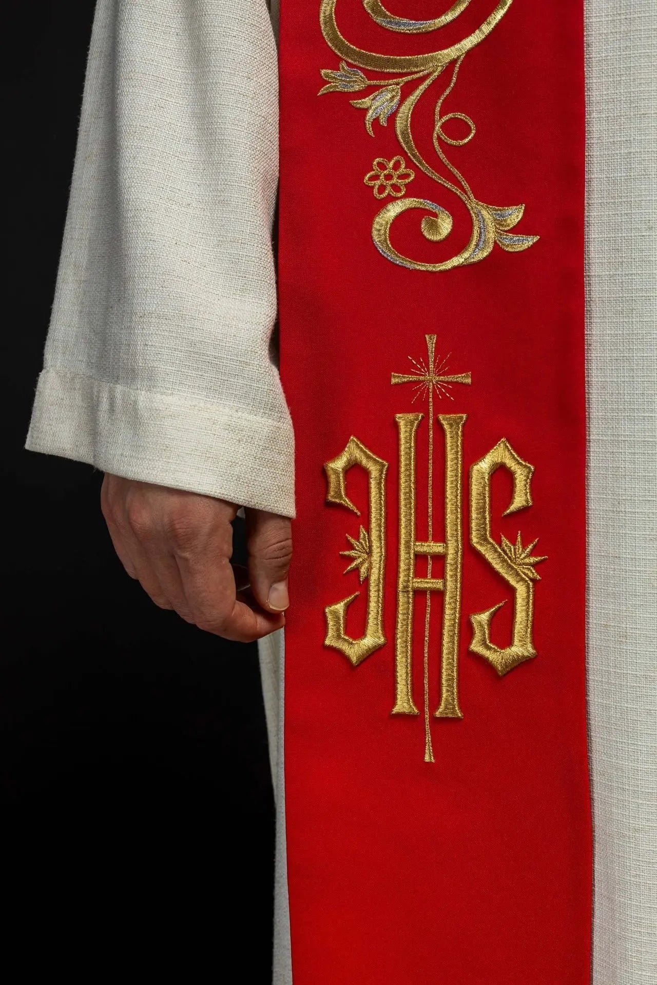 Embroidered priest's stole IHS Red