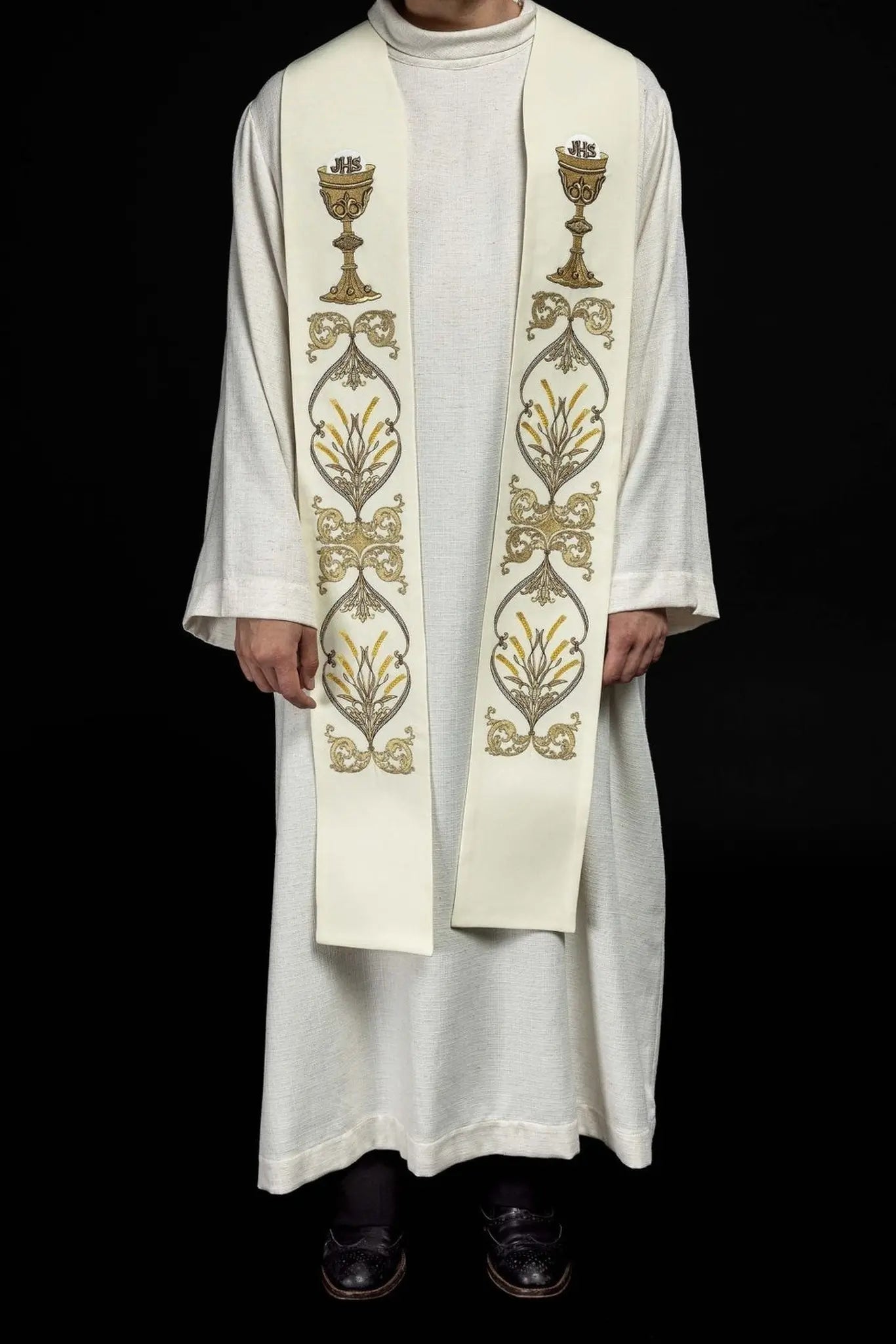 Priest's stole chalice IHS ecru