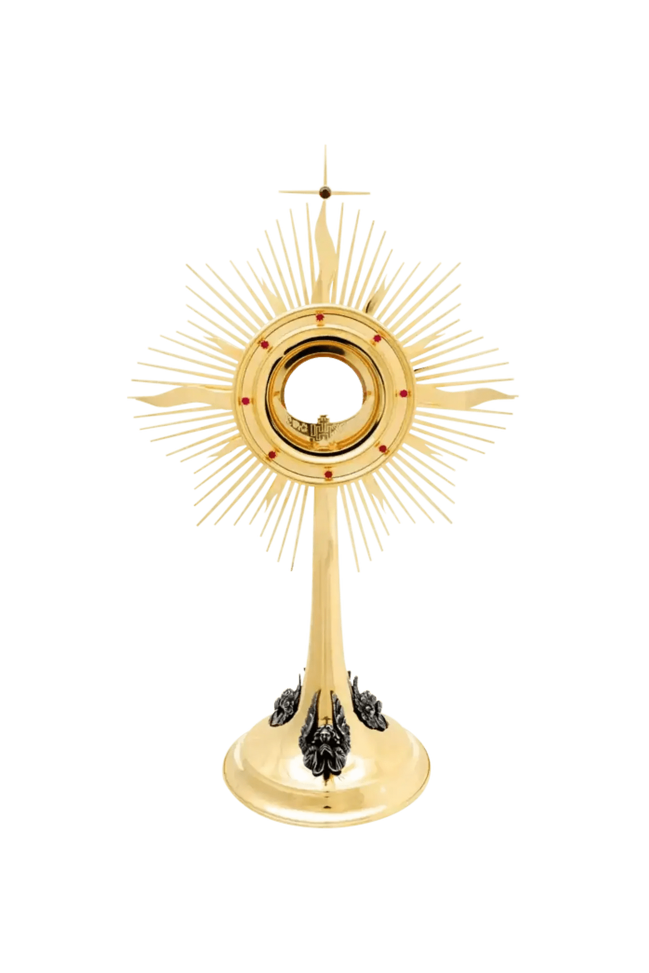 Gold-Plated Brass Monstrance with Silvered Angels and Rubins