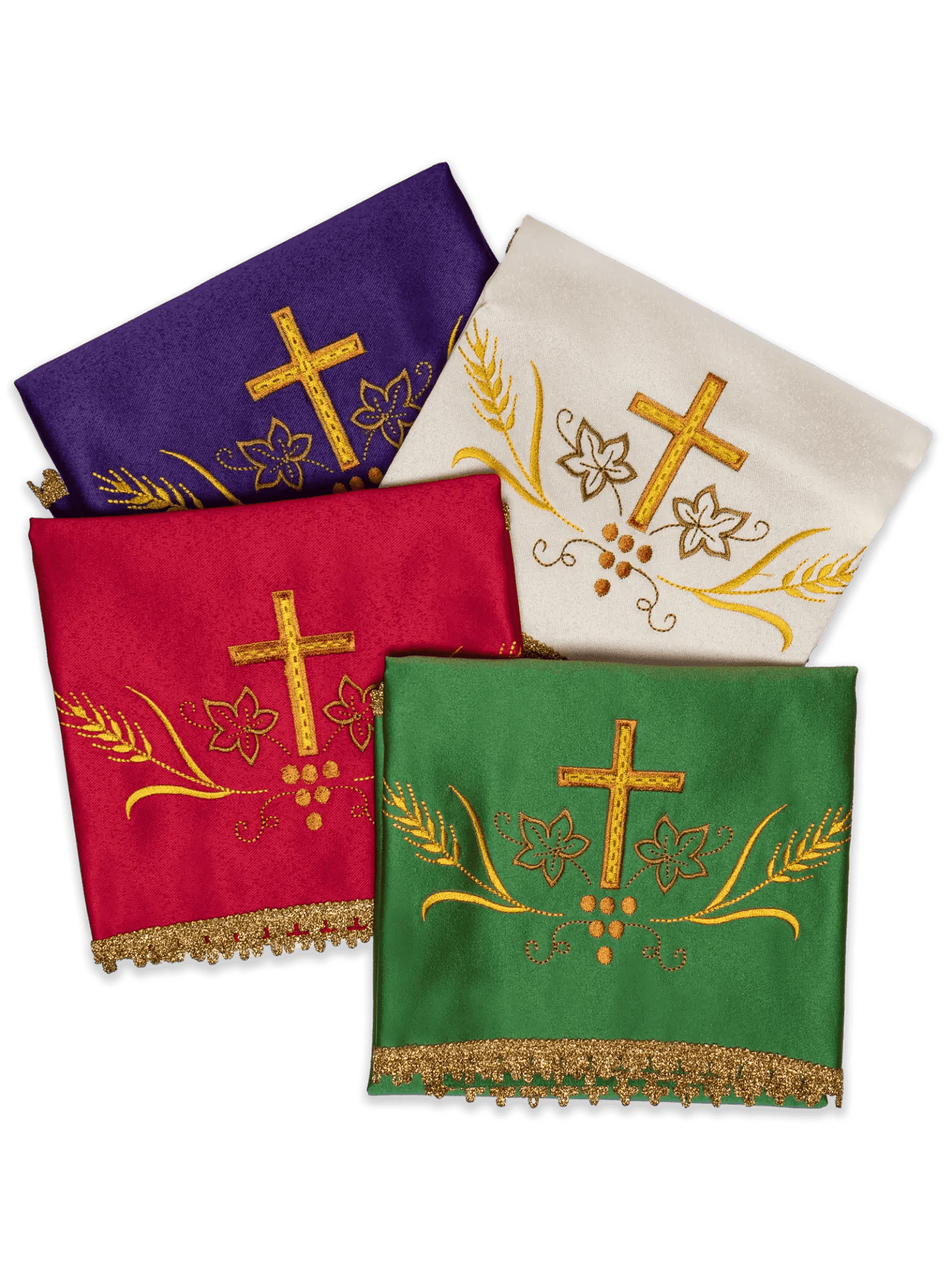 Set of four veils for chalice with gold cross embroidery