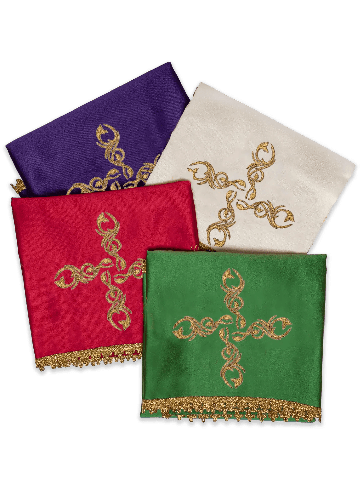 Set of veils for the chalice in four liturgical colours