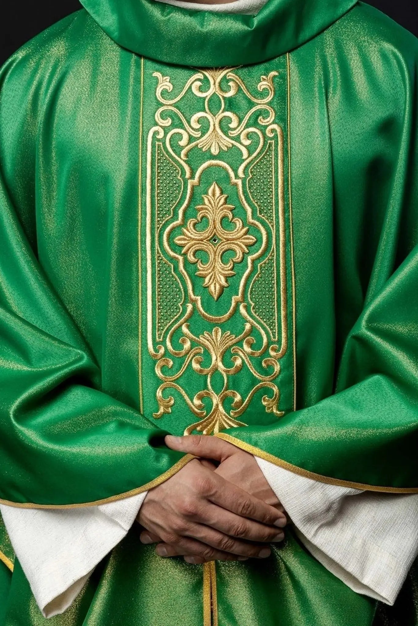 Green chasuble richly embroidered lustre